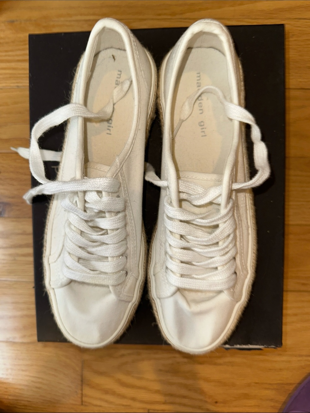 Madden Girl Cream Canvas Lace-Up Platform Sneakers